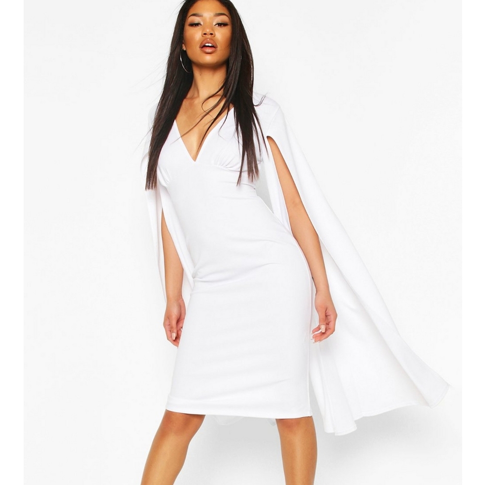 Boohoo White cape sleeve midi dress